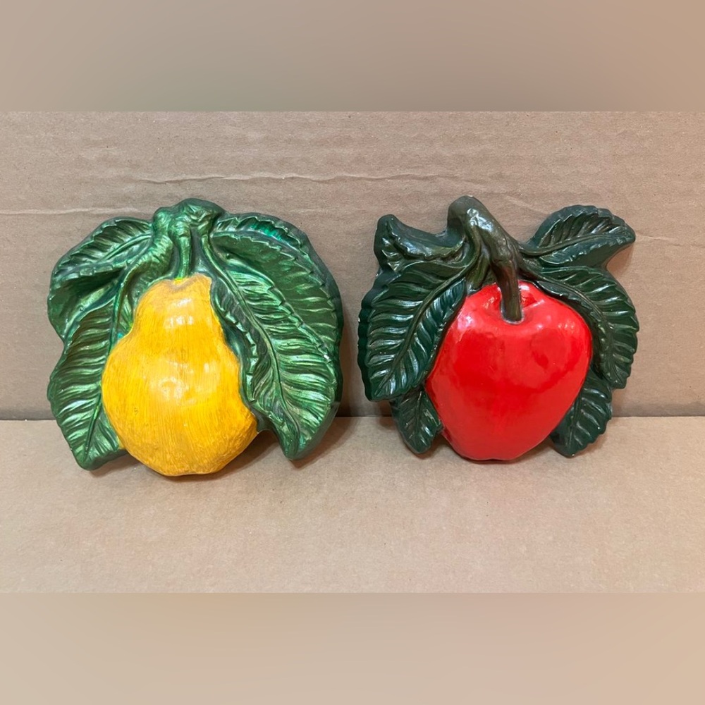 Fruit Wall Decor Set - Red Apple and Yellow Pear.